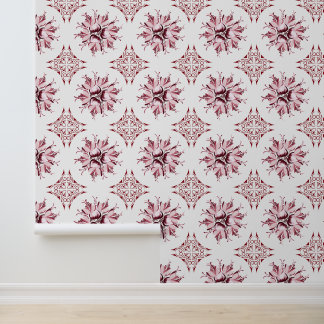 Inky Floral Wallpaper | Burgundy and White