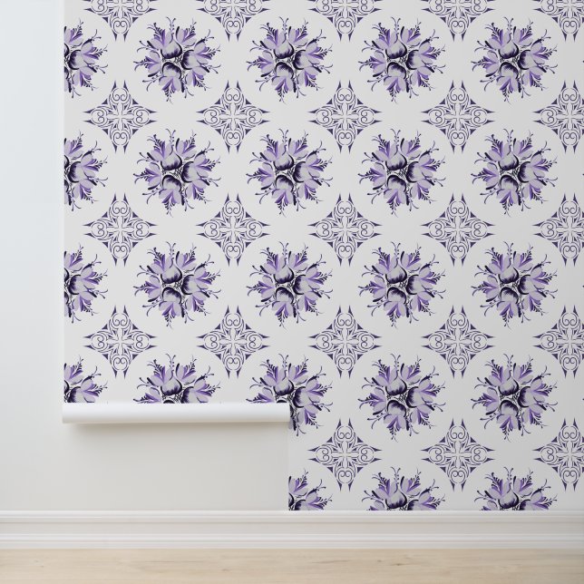 Inky Floral Wallpaper | Lilac Purple White (Application)