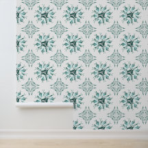 Inky Floral Wallpaper | Teal Green White