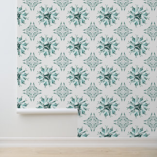 Inky Floral Wallpaper | Teal Green White