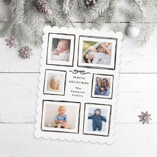 Inky Frames BW Bow Merry Christmas Collage Photo Holiday Card