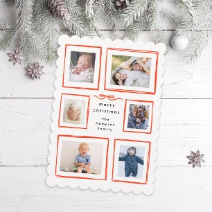 Inky Frames Red Bow Merry Christmas Collage Photo Holiday Card