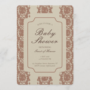 Inky Gender Neutral Geometric Stripe Brown Beige Invitation
