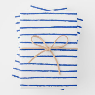 Inky Lines Stripe Brushstrokes Simple Minimal Blue Wrapping Paper Sheet