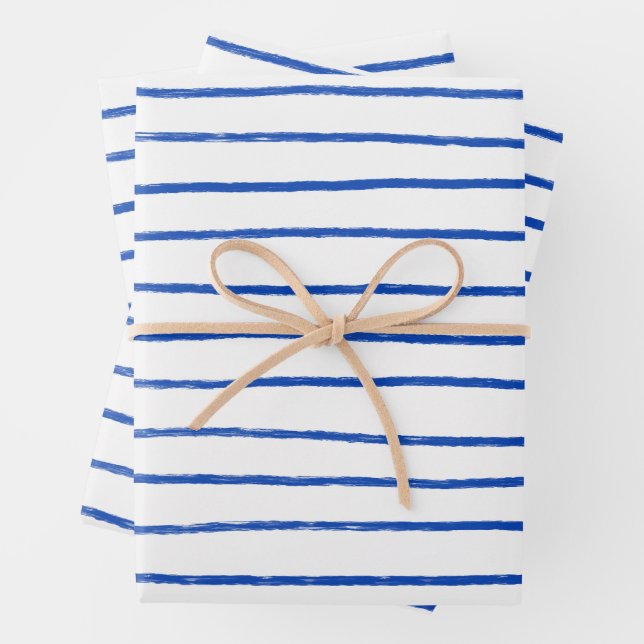 Inky Lines Stripe Brushstrokes Simple Minimal Blue Wrapping Paper Sheet (In situ)