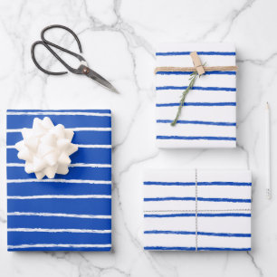 Inky Lines Stripe Brushstrokes Simple Minimal Blue Wrapping Paper Sheet