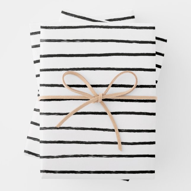Inky Lines Stripes Brushstrokes Simple Minimal B&W Wrapping Paper Sheet (In situ)