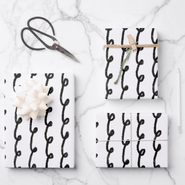 Inky Loops Chic Hand Drawn Lines Black & White Wrapping Paper Sheet (Front)
