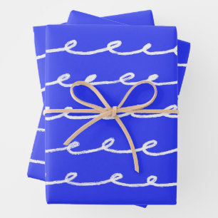 Inky Loops Chic Hand Drawn Lines Blue & White Wrapping Paper Sheet