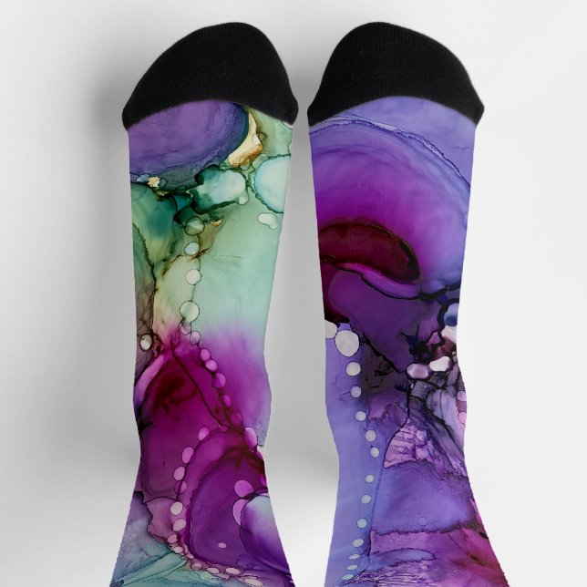 Inky Multicolored Alcohol Ink Liquid Abstract Socks (Top)
