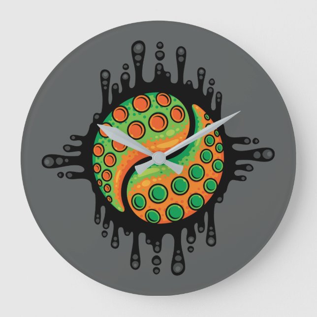 Inky Octopus Tentacle Yin Yang Symbol Large Clock (Front)