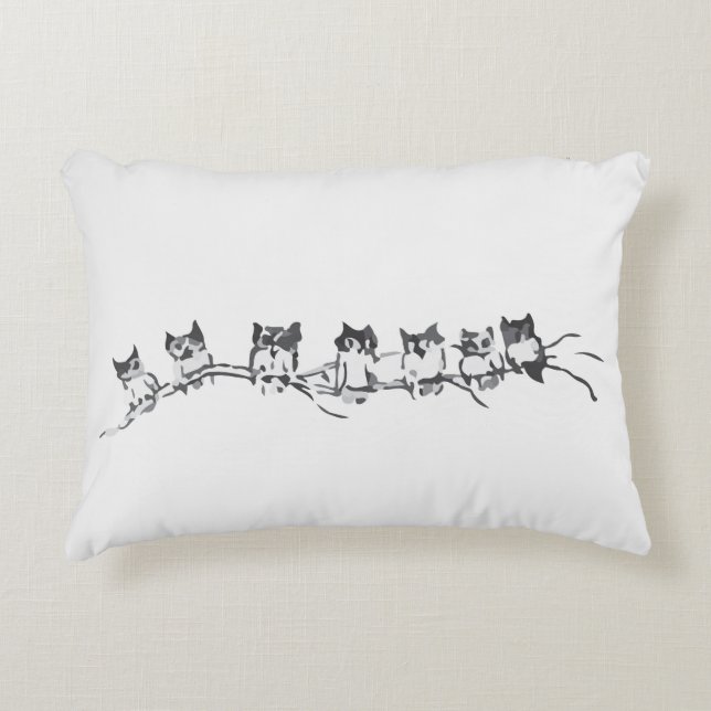 Inky owls on a branch design decorative cushion (Front)