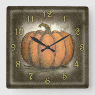 Inky Pumpkin Square Wall Clock