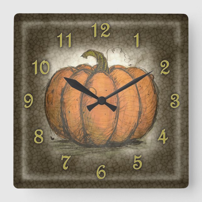 Inky Pumpkin Square Wall Clock (Front)