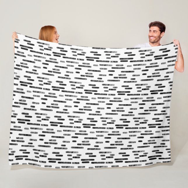 Inky Rounded Lines Pattern | Black on White Fleece Blanket (In Situ)