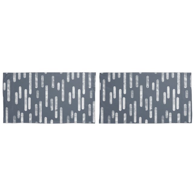 Inky Rounded Lines Pattern | Blue-Grey and White Pillowcase (Front-Set)