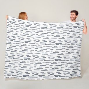 Inky Rounded Lines Pattern Blue Grey on White Fleece Blanket