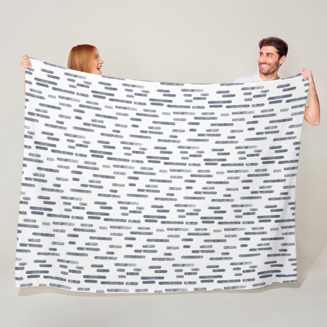 Inky Rounded Lines Pattern | Blue Grey on White Fleece Blanket (In Situ)