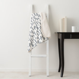 Inky Rounded Lines Pattern Blue Grey on White Sherpa Blanket