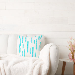 Inky Rounded Lines Pattern Bright Blue/Turquoise Cushion
