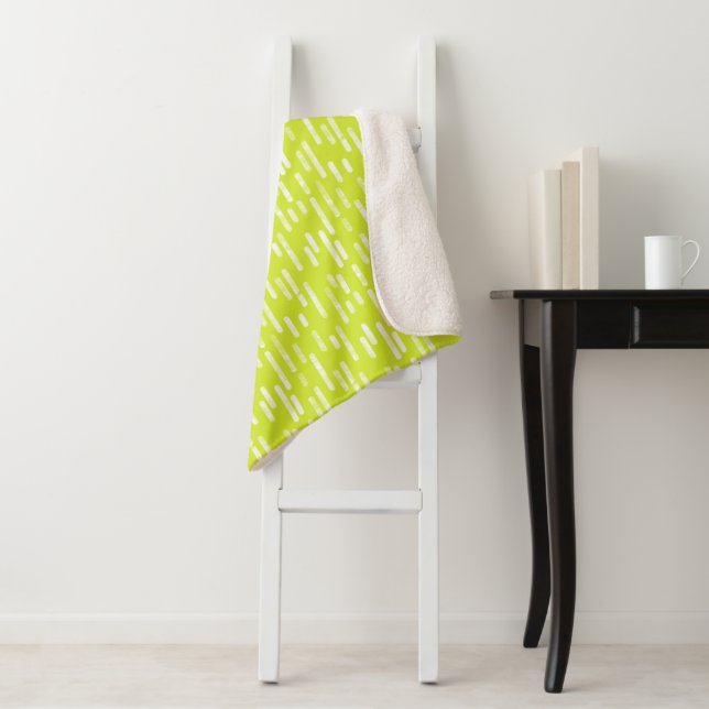Inky Rounded Lines Pattern | Bright Lime Green Sherpa Blanket (In Situ)