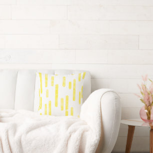 Inky Rounded Lines Pattern   Bright Yellow/White Cushion