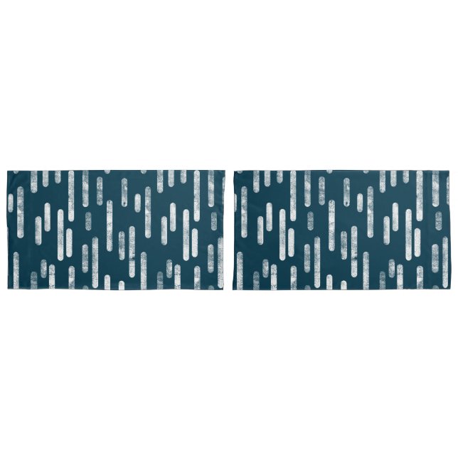 Inky Rounded Lines Pattern | Dark Blue-Green/White Pillowcase (Front-Set)