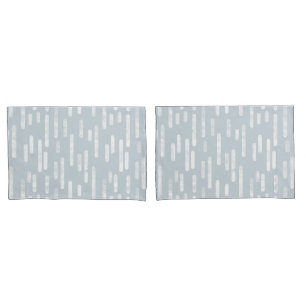 Inky Rounded Lines Pattern   Dusty Blue and White Pillowcase
