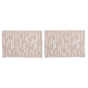 Inky Rounded Lines Pattern   Pale Terracotta/White Pillowcase