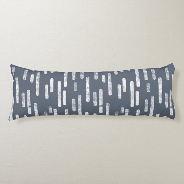 Inky Rounded Lines Pattern | White on Blue Grey Body Cushion (Front)