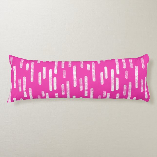 Inky Rounded Lines Pattern | White on Bright Pink Body Cushion (Front)