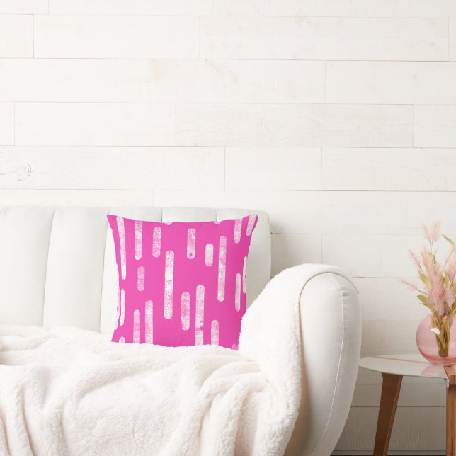Inky Rounded Lines Pattern | White on Bright Pink Cushion (Couch)