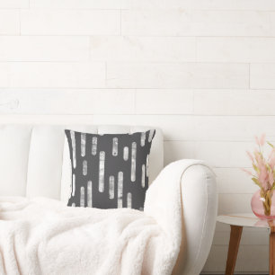 Inky Rounded Lines Pattern White on Graphite Cushion