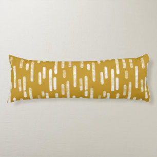 Inky Rounded Lines Pattern White on Old Gold Body Cushion