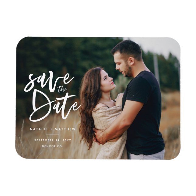 Inky script photo save the date magnet (Horizontal)