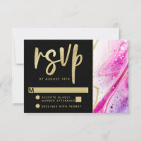 Inky Splash Pink Marble with Gold foil Wedding