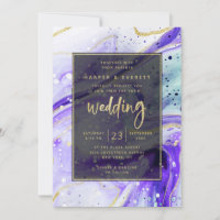 Inky Splash Purple Marble with Gold foil Wedding