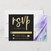 Inky Splash Purple Marble with Gold foil Wedding
