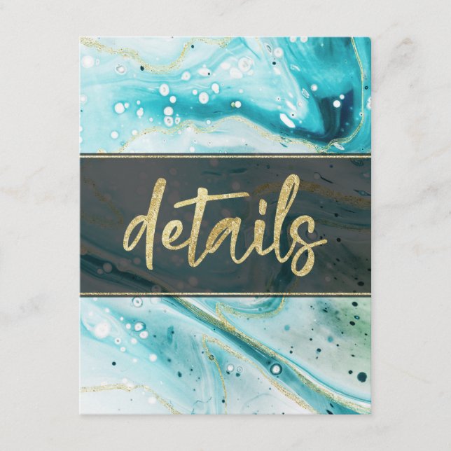Inky Splash Teal Marble and Gold foil Details Enclosure Card (Front)