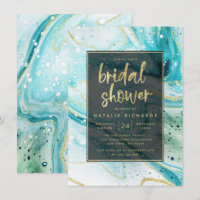 Inky Splash Teal Marble with Gold Bridal Shower