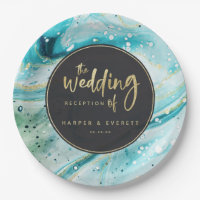 Inky Splash Teal Marble with Gold Luxe Wedding