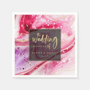Inky Splash Wine Red Marble with Gold foil Wedding Napkin