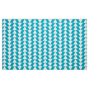 Inky Triangles - White on Aqua Blue Fabric
