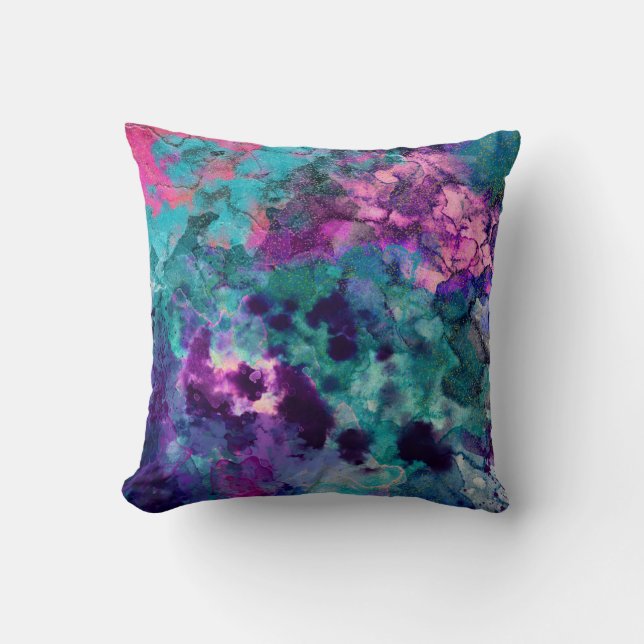 Inky Watercolor Abstract Cosmic Colour Painting Cushion (Front)