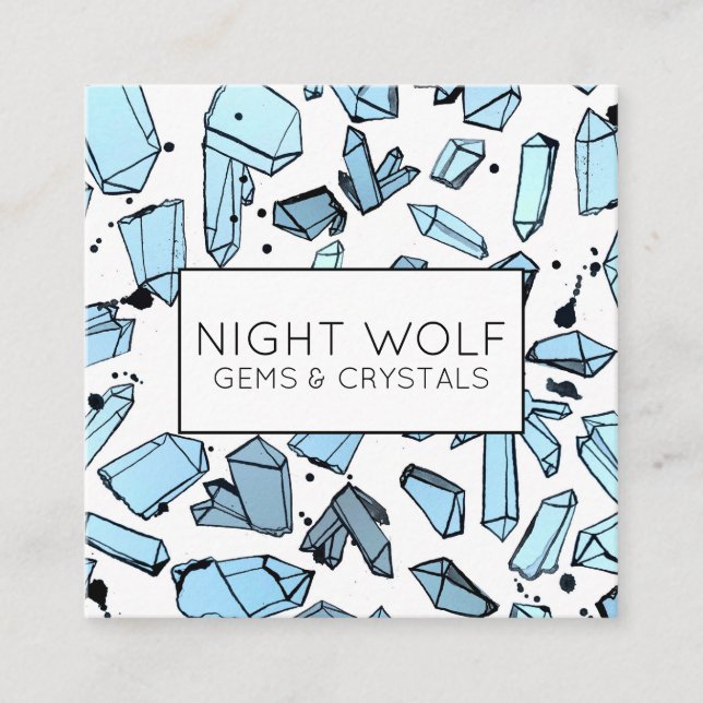 Inky Watercolor Quartz Crystals Magical Pattern  Square Business Card (Front)