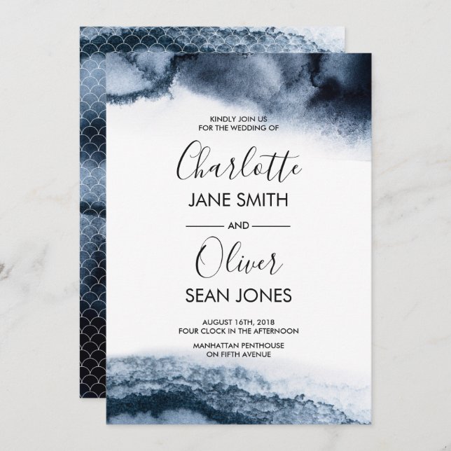 Inky Watercolour Wedding invitation (Front/Back)
