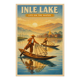 Inle Lake, Myanmar, in a classic retro Poster