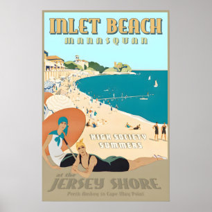 Inlet Beach Manasquan New Jersey Shore Retro Art Poster