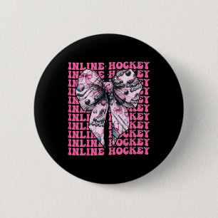Inline Hockey Player Girl Coquette Bow Pink Ribbon 6 Cm Round Badge