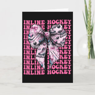 Inline Hockey Player Girl Coquette Bow Pink Ribbon Card